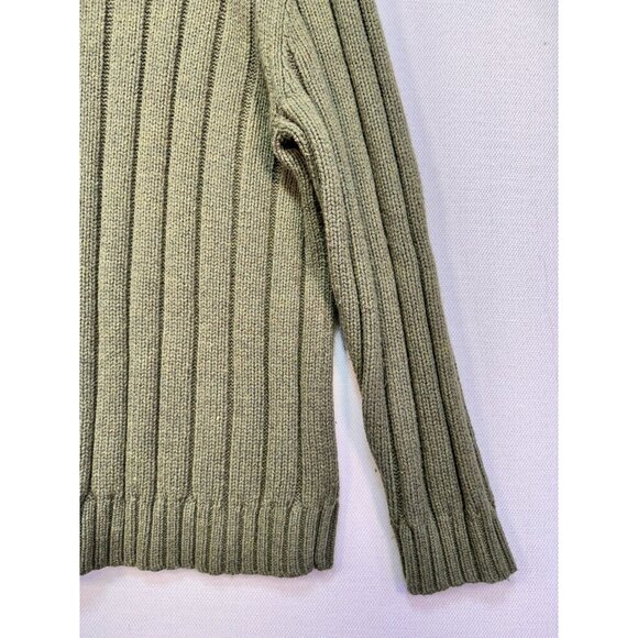 Lands' End Men's Ribbed Knit Sweater Size L Olive Green Long Sleeve Button Neck - Picture 7 of 8